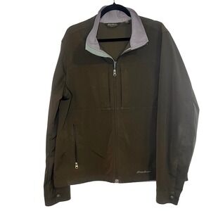 Eddie Bauer Mens Full Zip Softshell Jacket Olive Brown Mock Neck Size Large